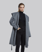 Hooded Wool Coat with Large V-Lapels image 1