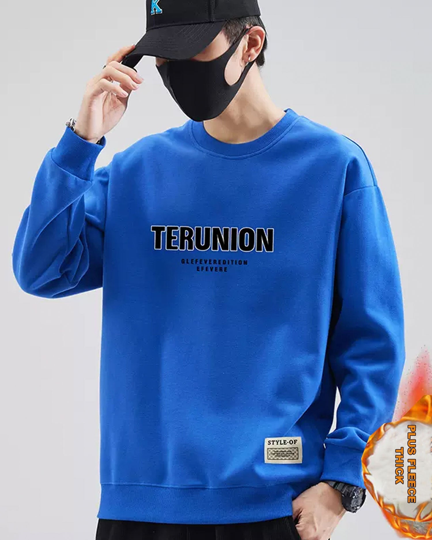 Letter Detail Cotton Sweatshirt - Azure, L image