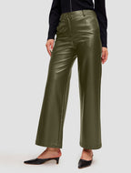 PU Leather Straight Pants - Dark olive, M image