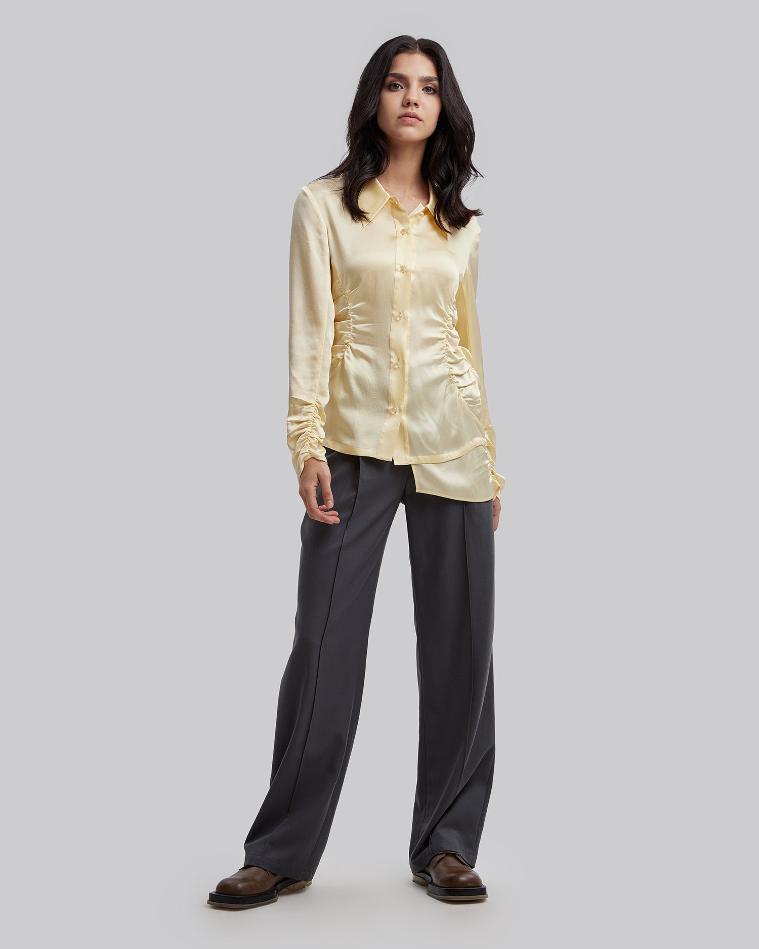100% Silk Shirt in Lemon - Light Yellow, L image