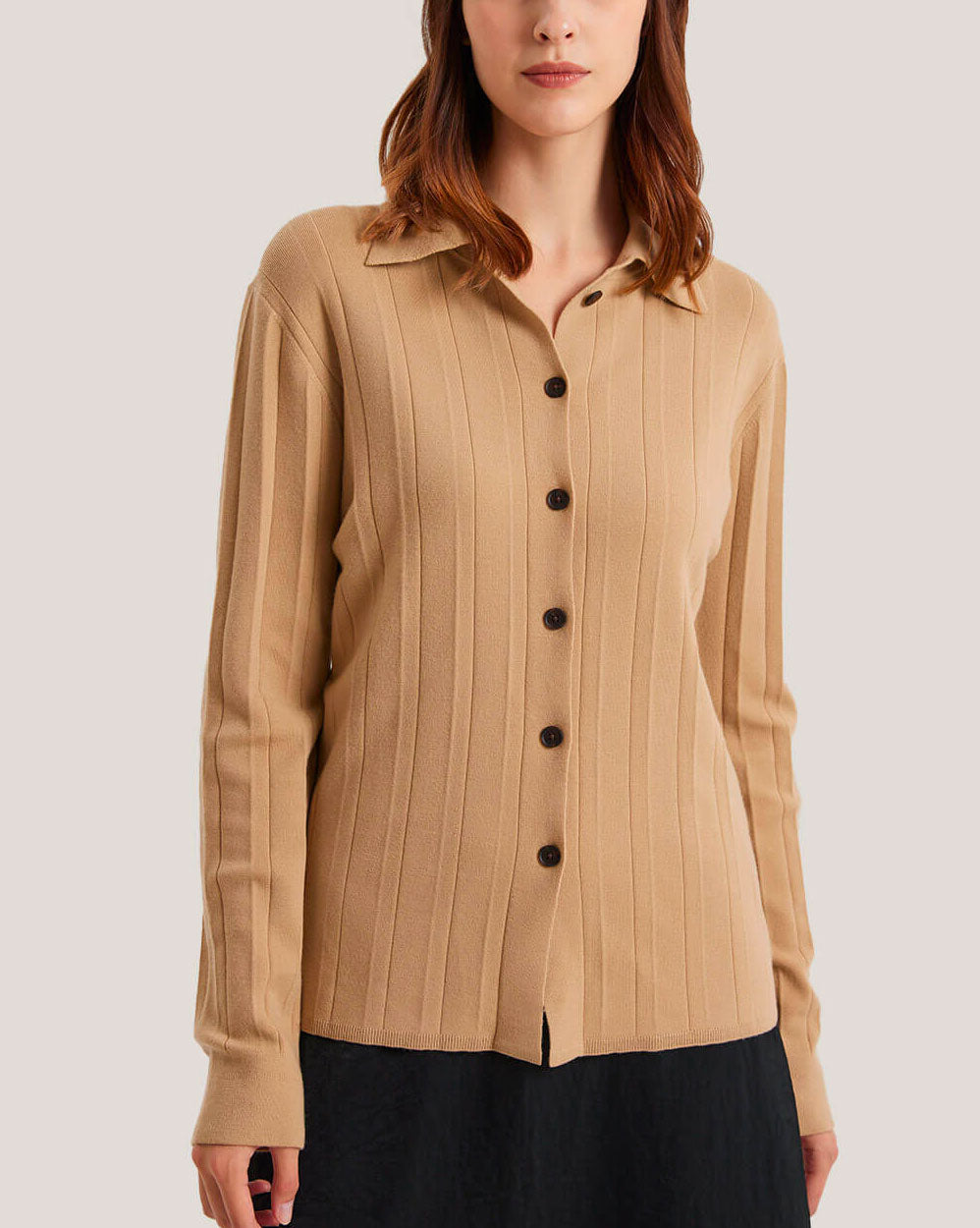 100% Merino Wool Button Front Cardigan - Camel, S image
