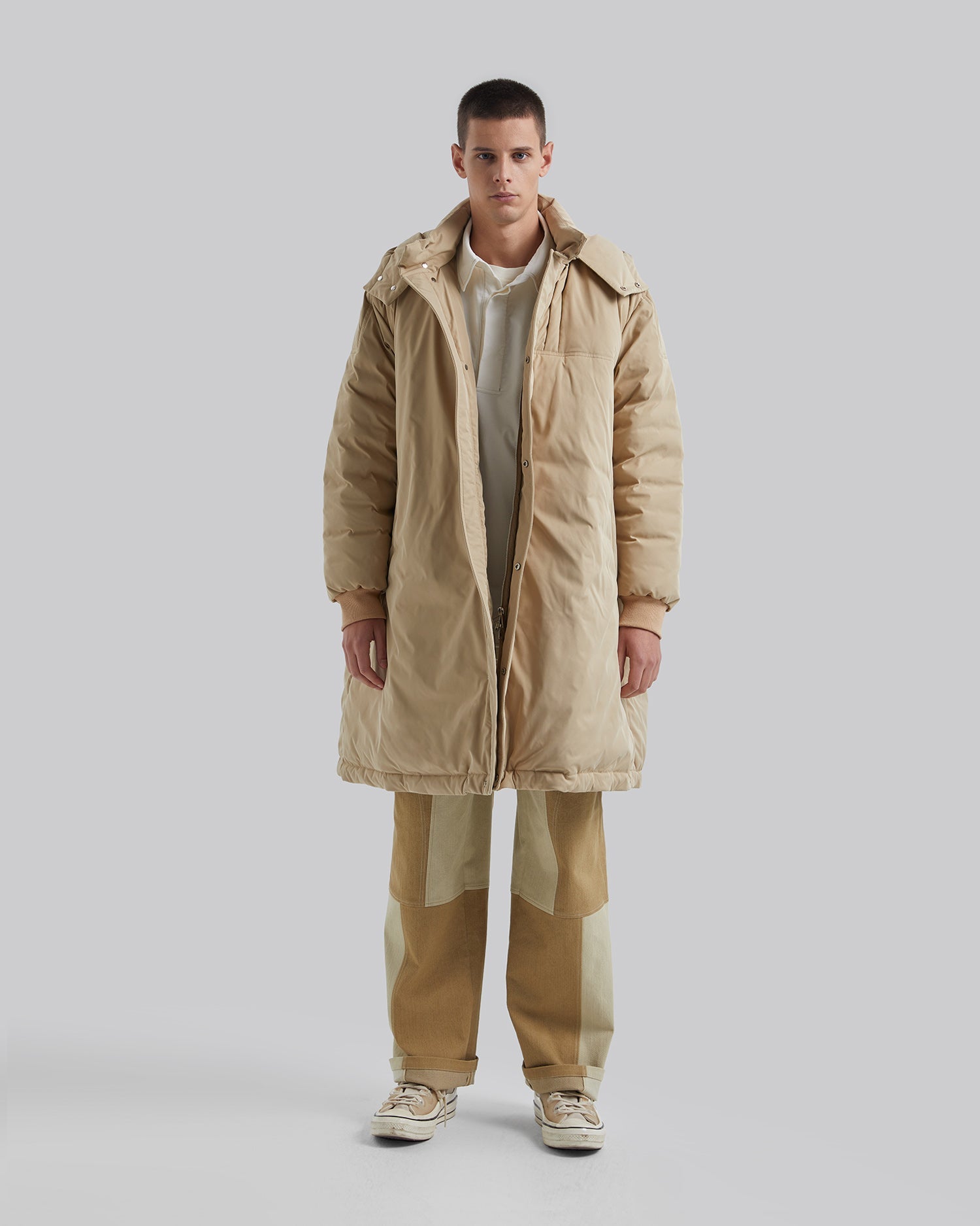 Cinched-Hem Long Puffer Jacket - Taupe, S image