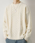 Crewneck Cable-Knit Jumper - White, XXXL image