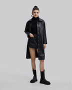 Faux-Leather Long Coat - Black, S image