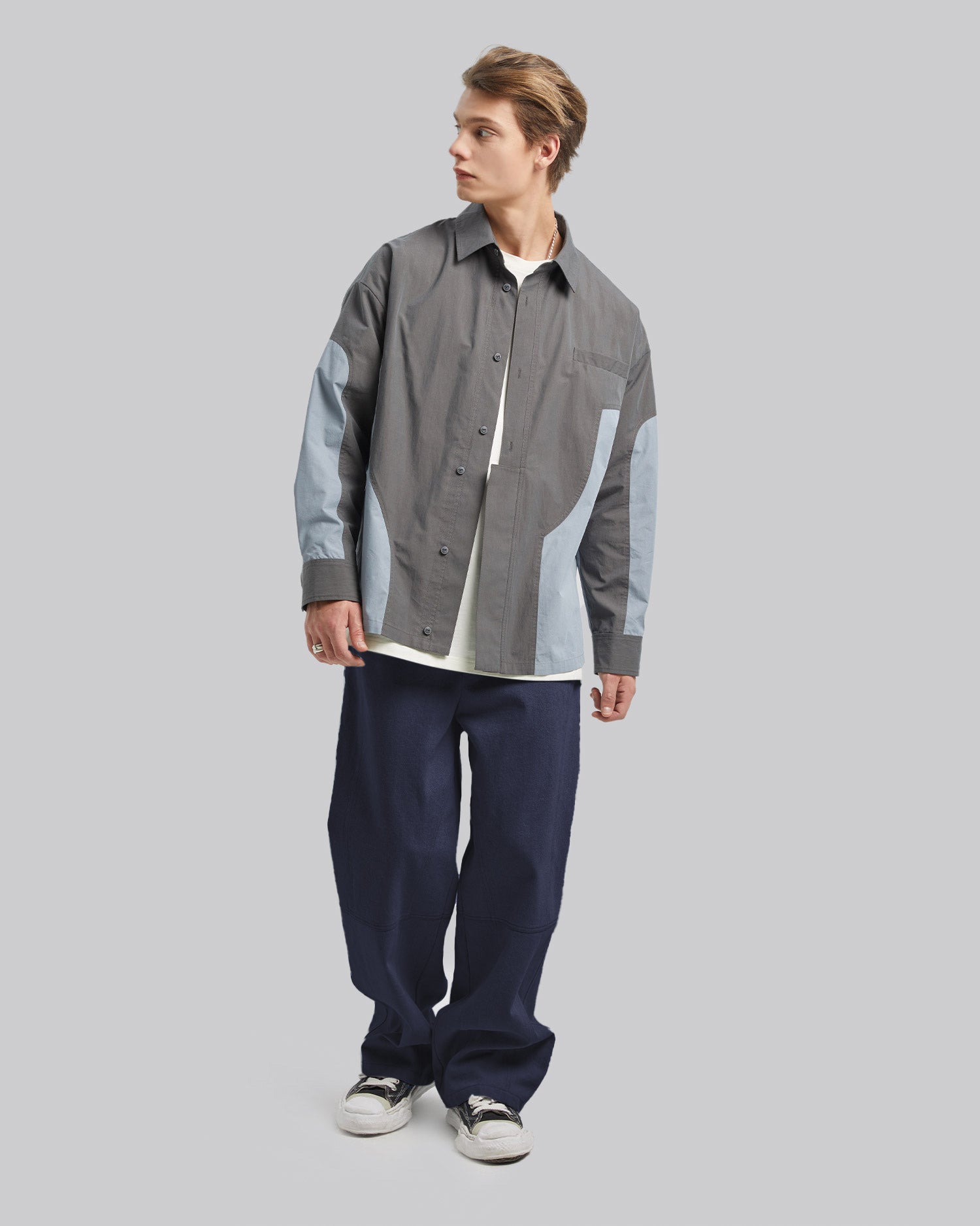 Loose-Fit Paneled Pants - Dark Blue, S image