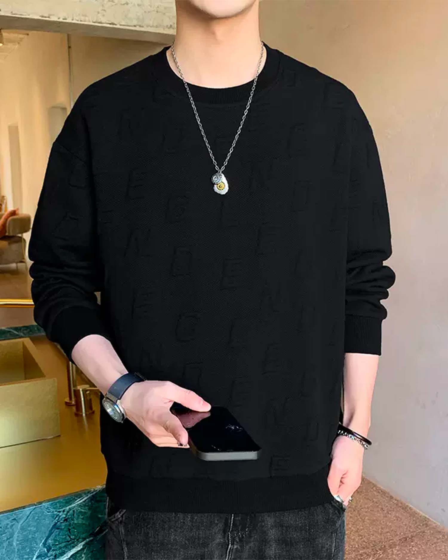 Basic Crewneck Sweatshirt - Black Grey, L image