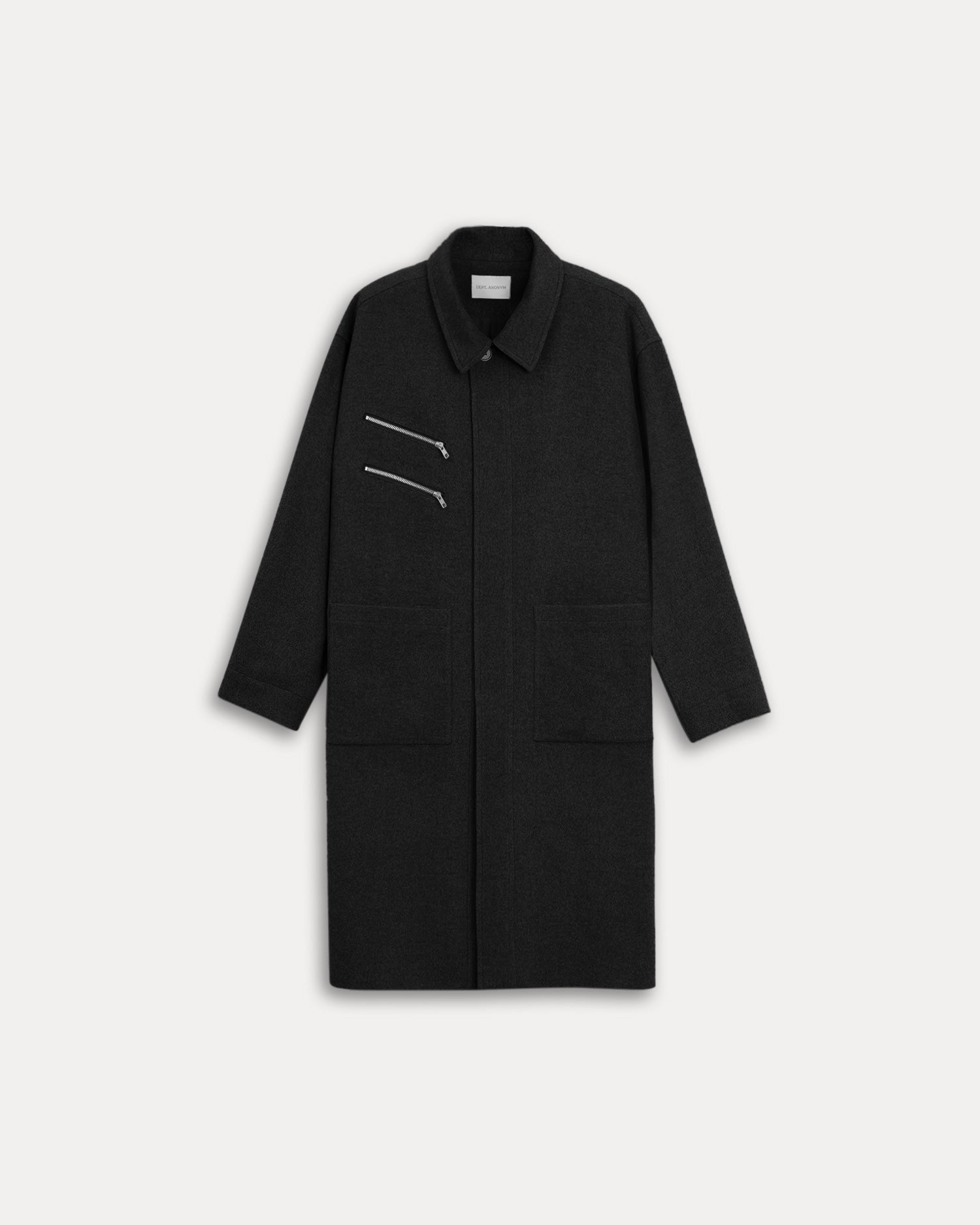 1 × Double Zipper Wool Coat - Black, S image