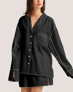Classic Buttoned Pocket Front PJ Top - Black, M image