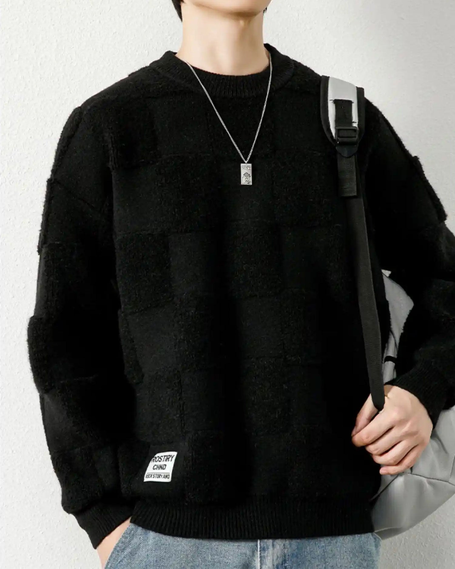 Checked Crewneck Jumper - Black, L image