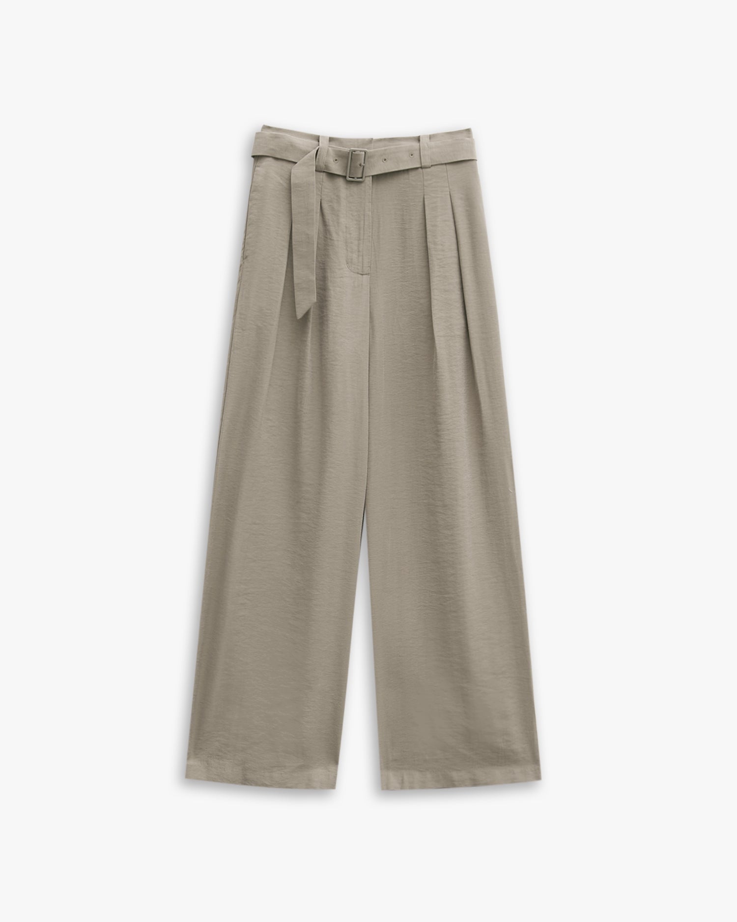Solid Pleat Belted Loose Pants image 0