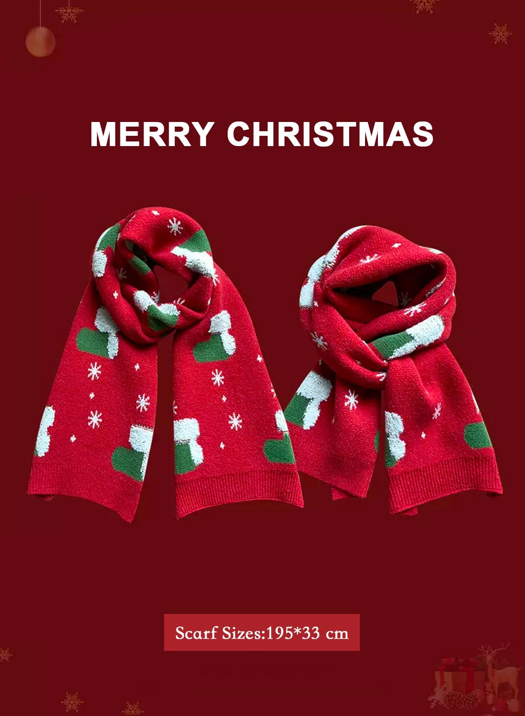 Soft &amp; Warm knitted Christmas scarf - Cherry, OS image
