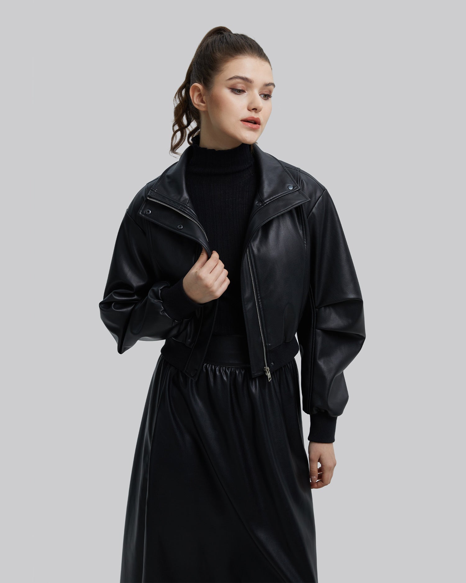 Faux-Leather Cropped Jacket image 1