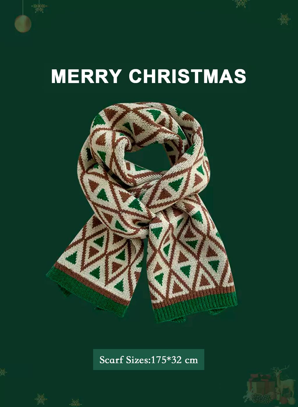 Soft &amp; Warm knitted Christmas scarf - Green, OS image