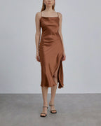 Spaghetti Strap Bias Cut Silk Dress - Copper, XL image