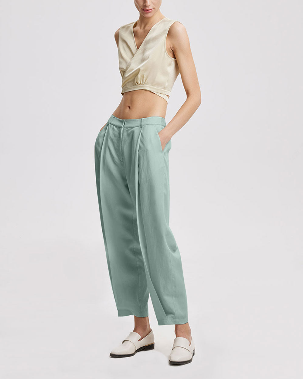Linen Tapered Pants - Blue, XL image