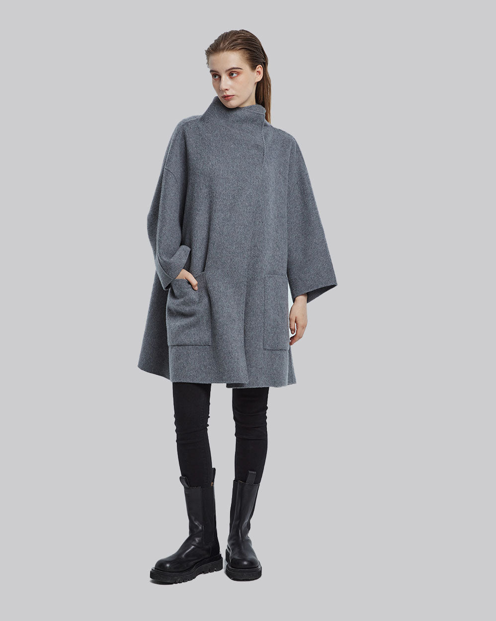 Buttoned Cashmere Coat - Grey, L image