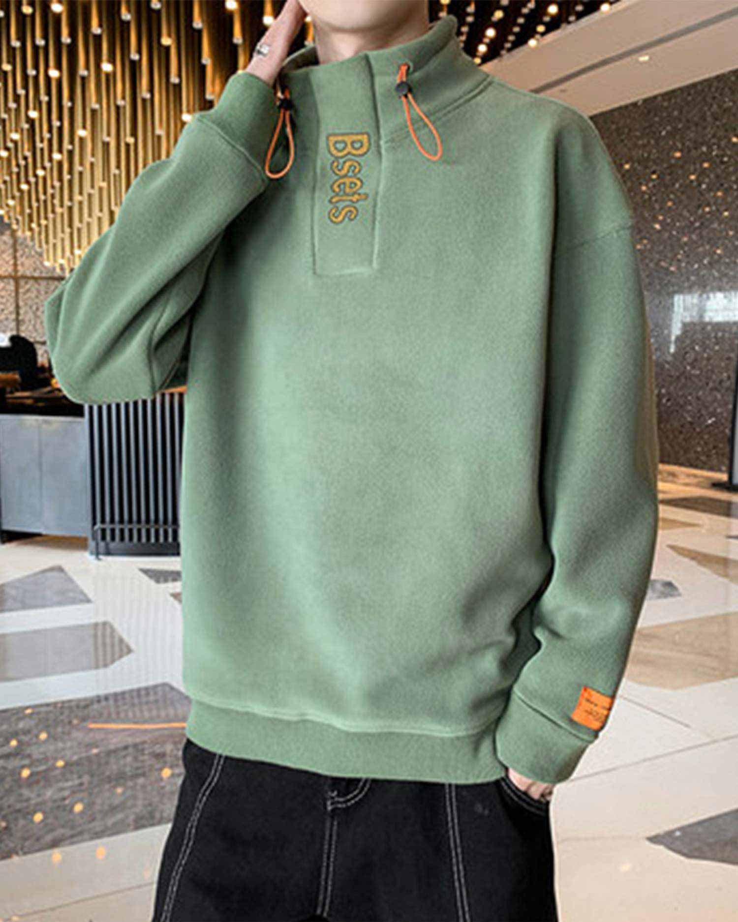 High Neck Half-Zip Pullover - ForestGreen, XL image