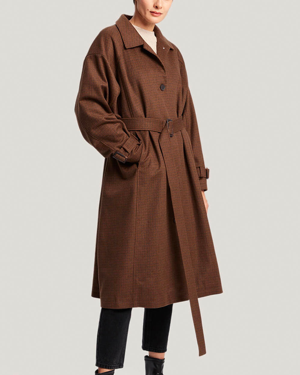 Belted Button Front Long Wool Coat image 1