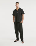 Stylish V-neck Linen T-shirt - Black, XS image