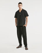 Stylish V-neck Linen T-shirt - Black, XS image