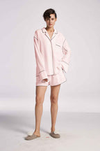 Silk Contrast Pajama Set - Pink, S image