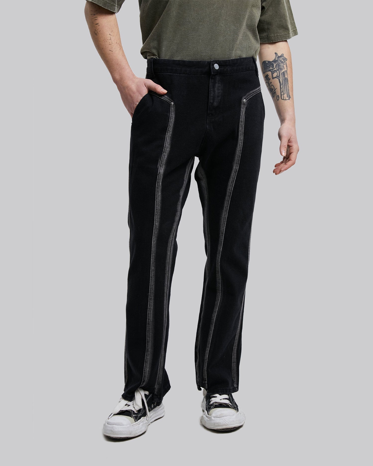 Contrast Trim Flared Jeans image 1