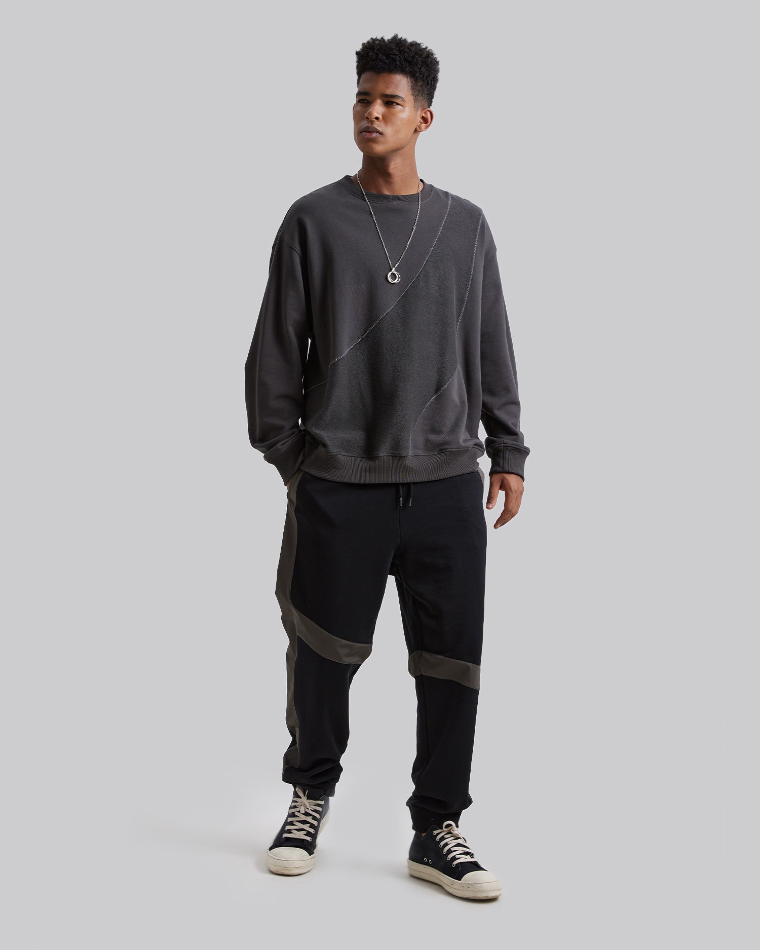 Track Pants with Asymmetrical Pattern - Black, L image
