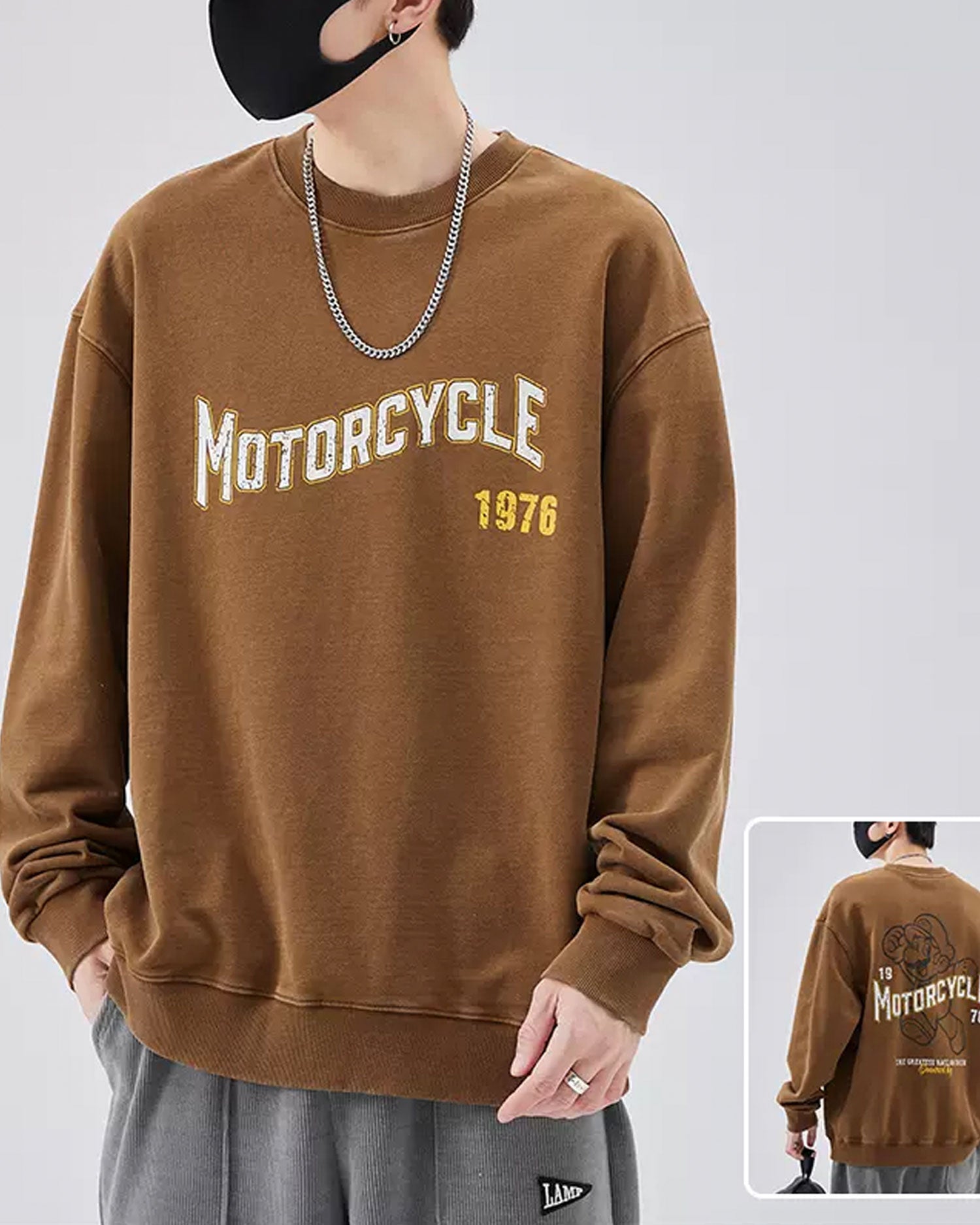 Vintage Crewneck Cotton Sweatshirt - Brown, 4XL image