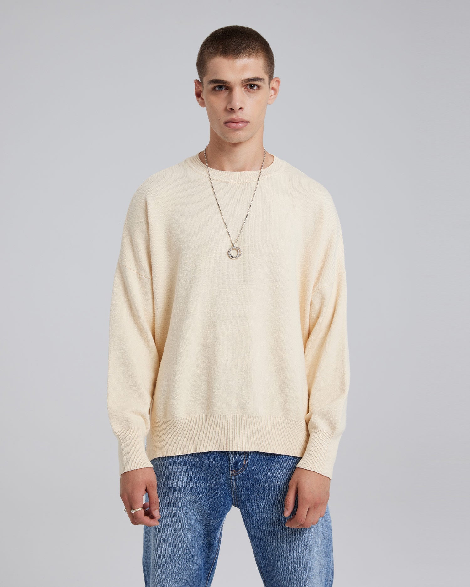 Classic Wool-Cashmere Sweater - Light brown&amp;Creamy white, M image