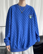 Plaid Jacquard Crewneck Sweatshirt - Indigo, XL image