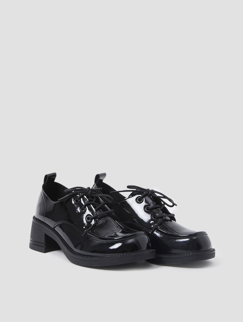 Croc-Effect Oxford Loafers - Black, 8 image