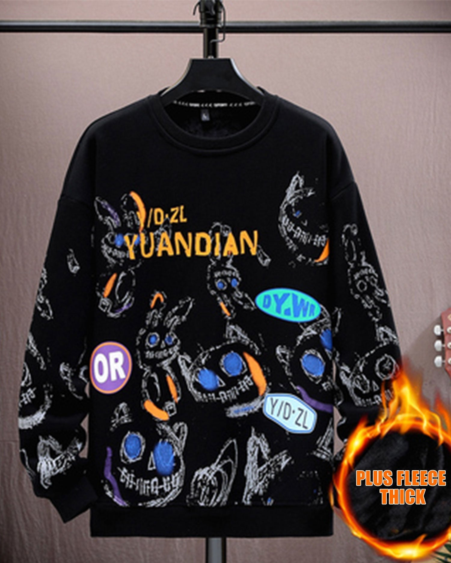 Printed Crewneck Cotton Sweatshirt - Black, XXXL image
