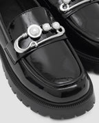 Shiny Round-Toe Loafers With Pearl Buckle image 6