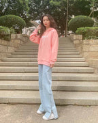 Basic Kangaroo Pocket Drawstring Hoodie - Silver Pink, XL image