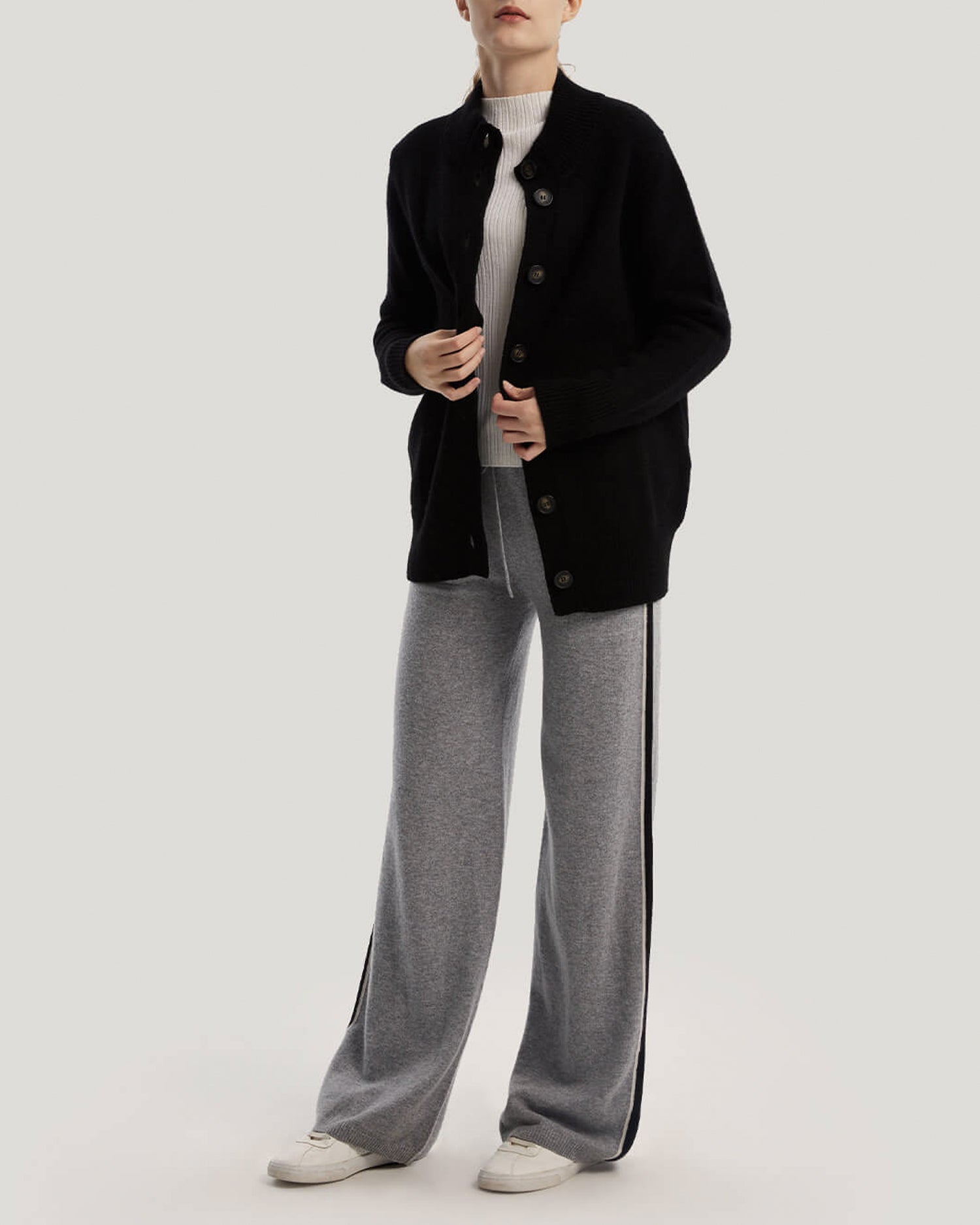 Button Front Wool-Yak Cardigan - Black, S image