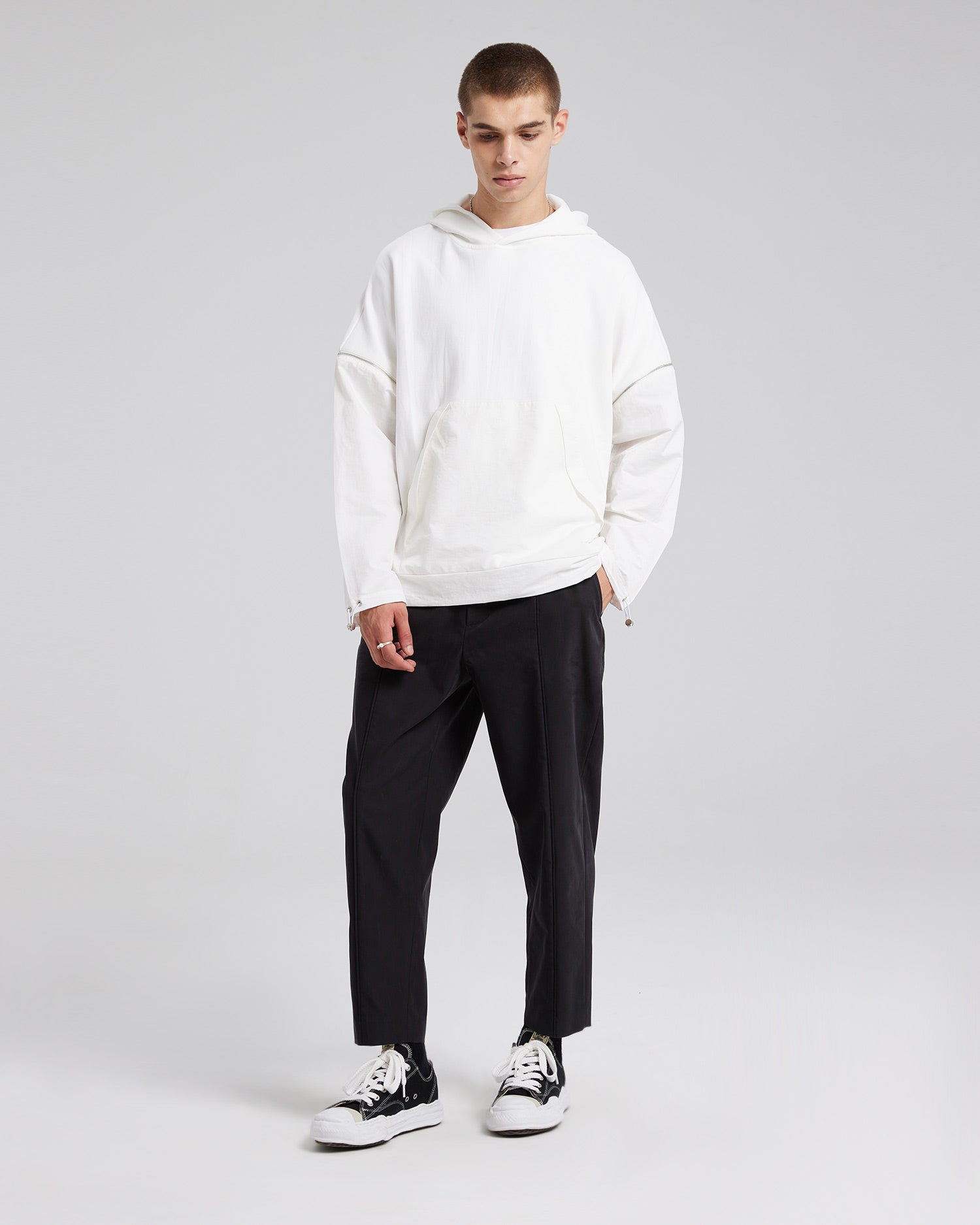 Hoodie with Detachable Sleeves - White, M image
