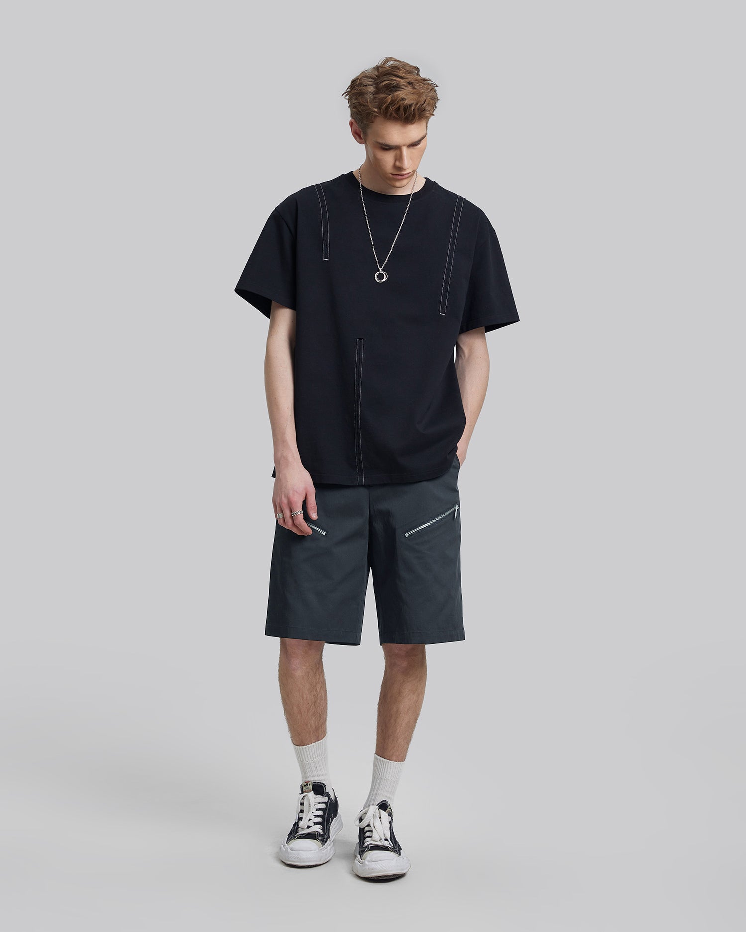 Diagonal Zipper Shorts - Dark Blue, L image