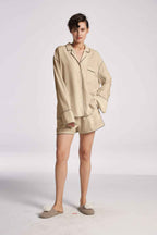 Silk Contrast Pajama Set - Greige, M image