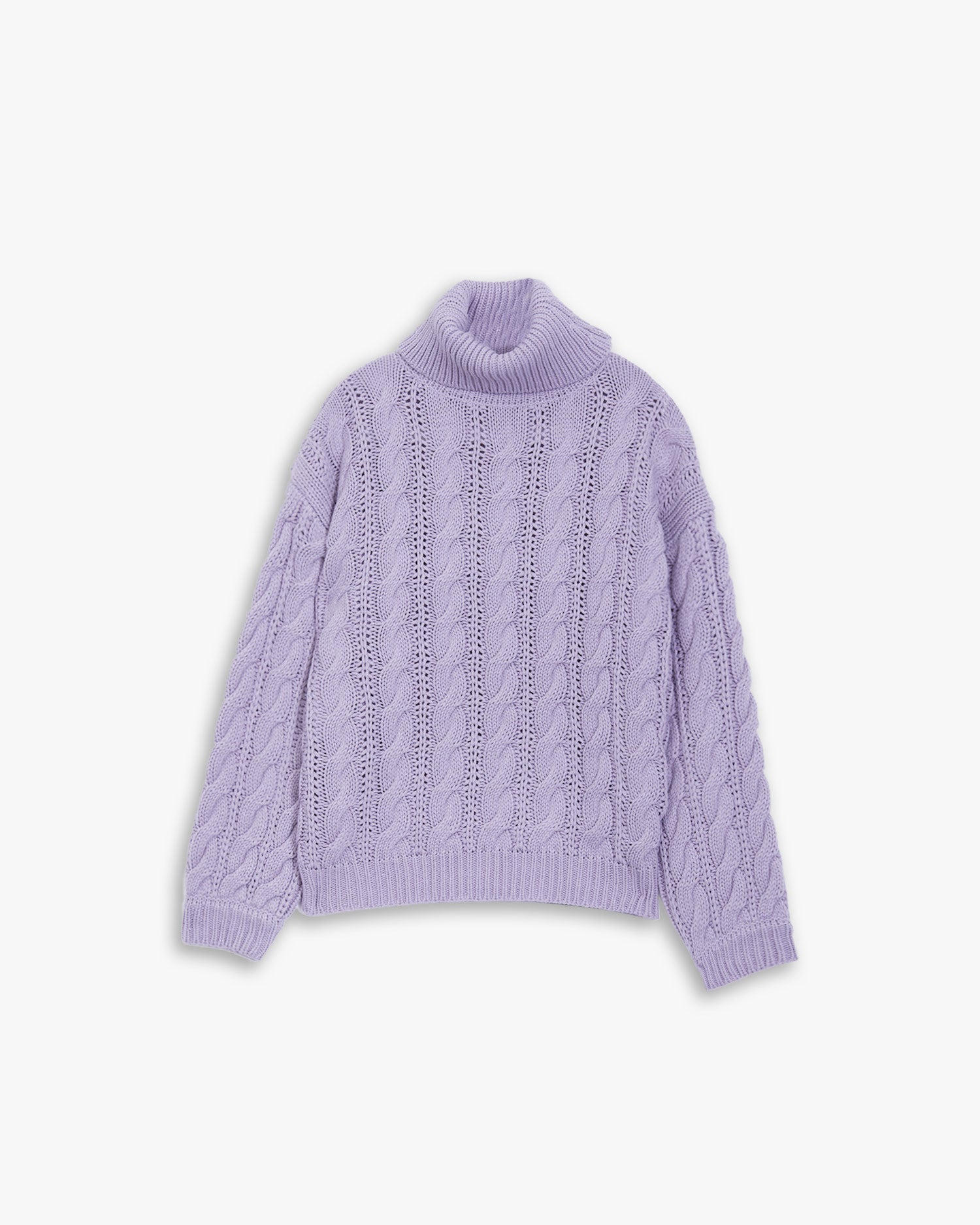 Turtleneck Cable Knit Sweater - Light Purple, M image