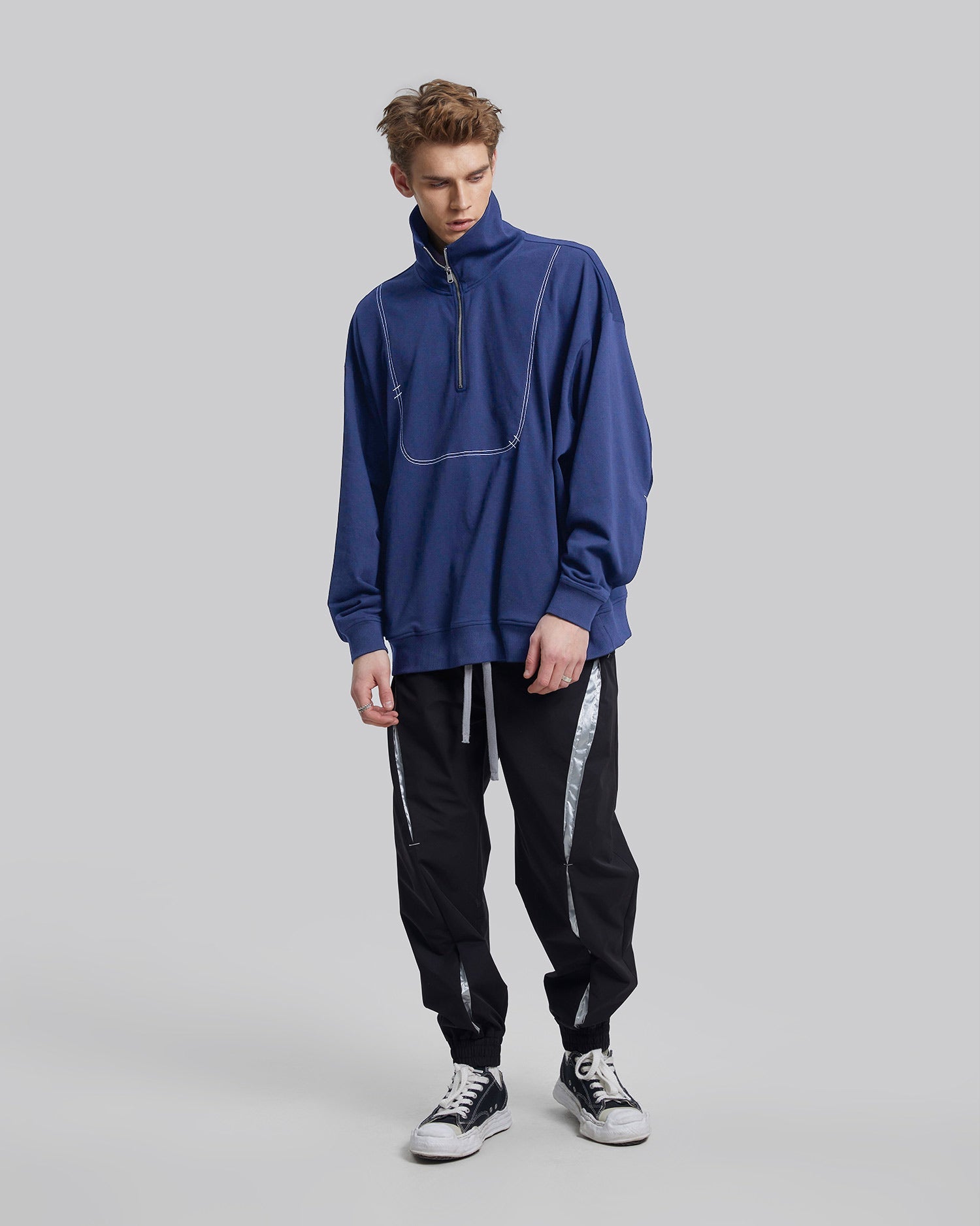 Half-Zip High Neck Sweatshirt - Blue, S image