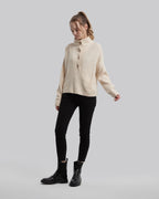 Buttoned High Neck Sweater - Light Apricot, M image