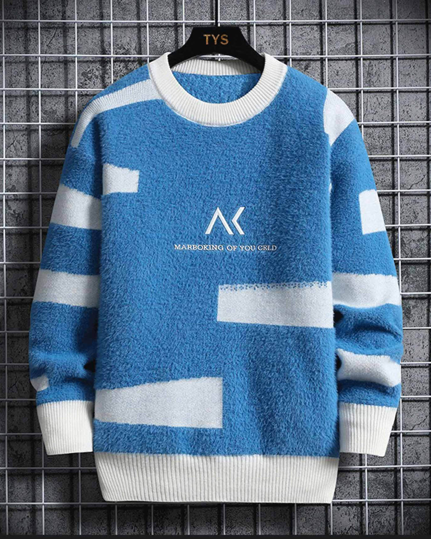 Two-Tone Crewneck Knit Jumper - Azure, M image