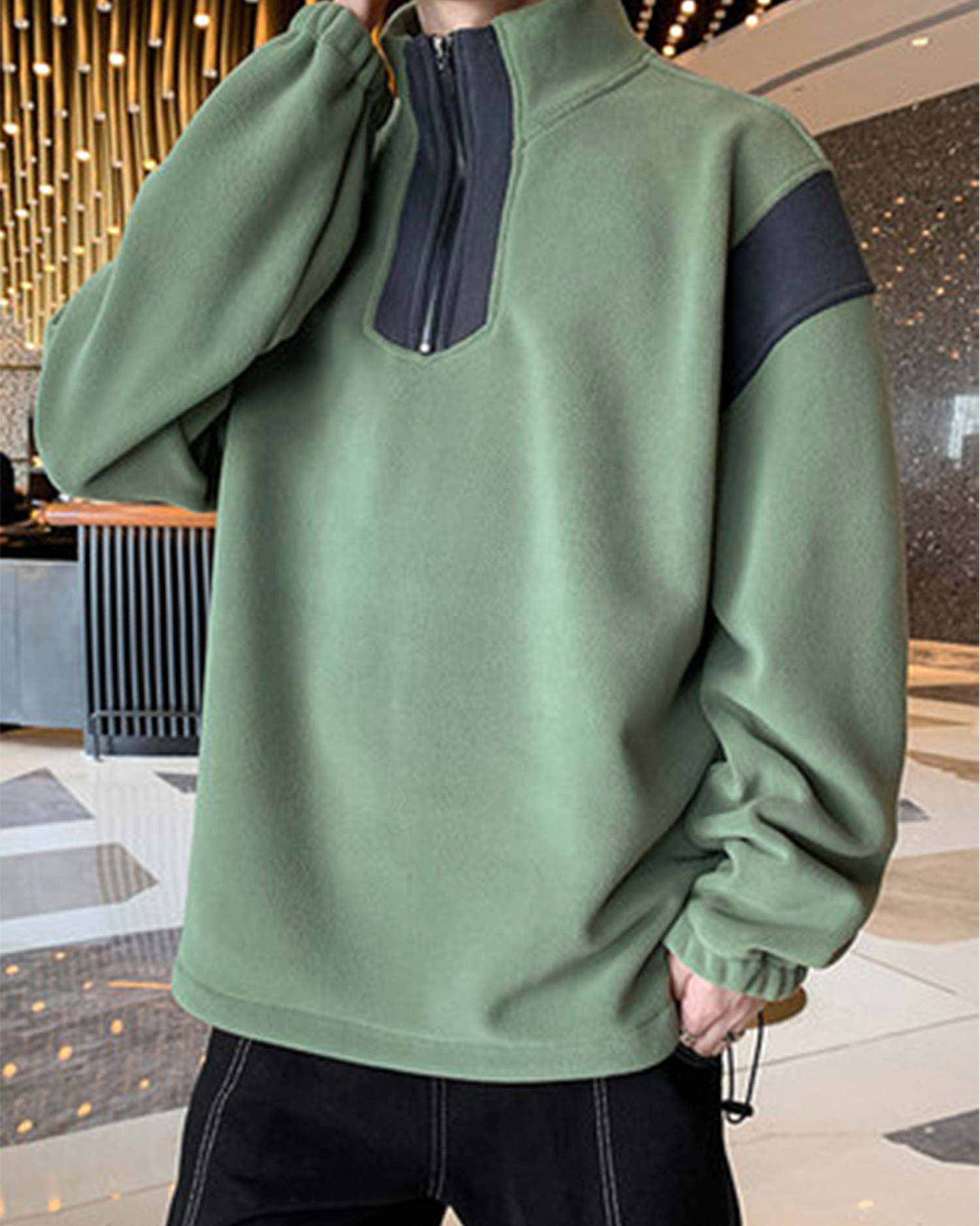 High Neck Half-Zip Pullover - Army Green, XXXL image