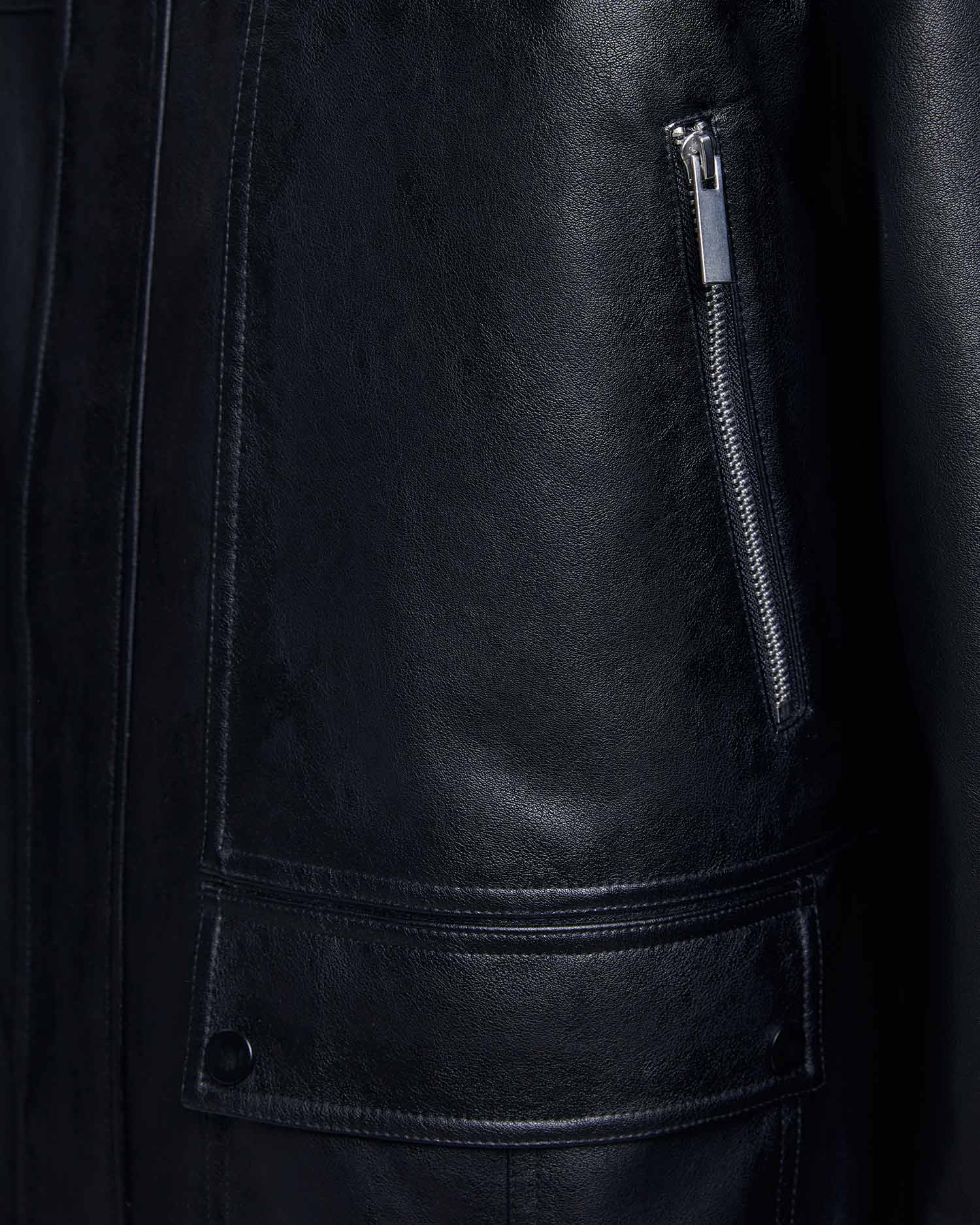 Multi-Pocket Leather-Like Long Coat image 5