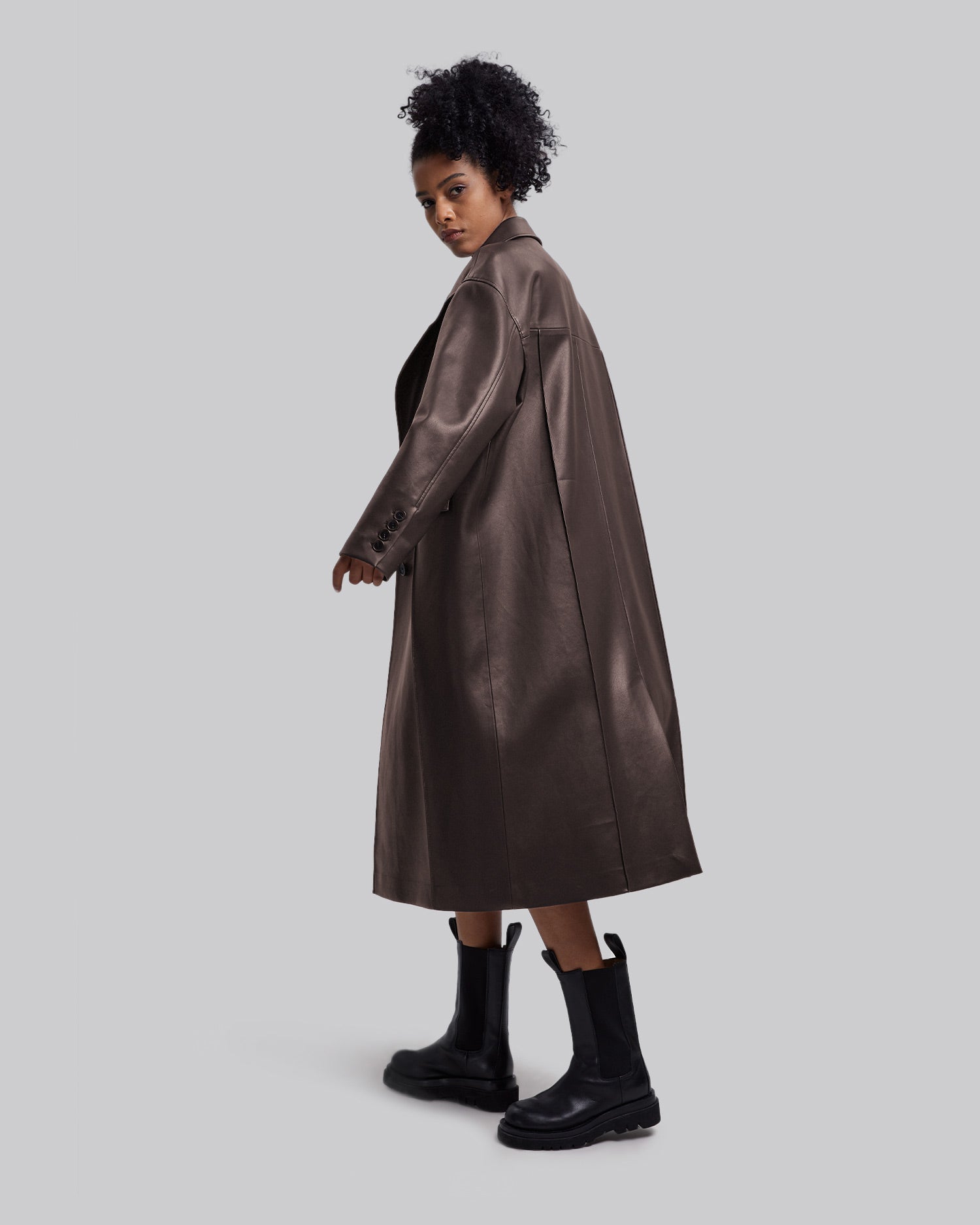 Faux Leather Coat with Pinched Pleats image 1