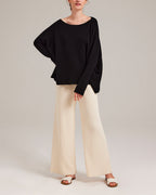 Pure Cashmere Batwing Sleeve Crew Sweater - Black, XS image