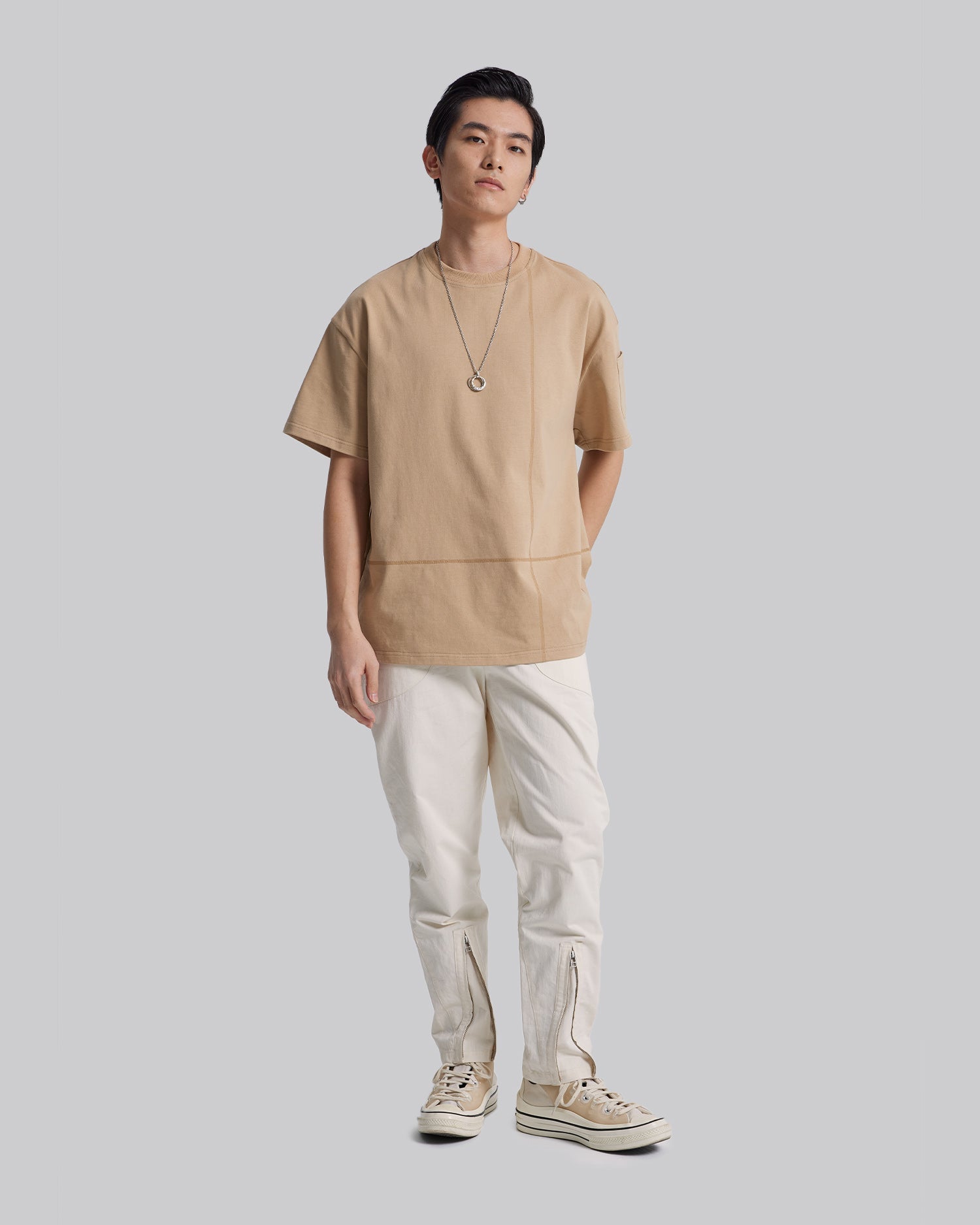 Paneled T-Shirt with Graphics - Khaki, L image