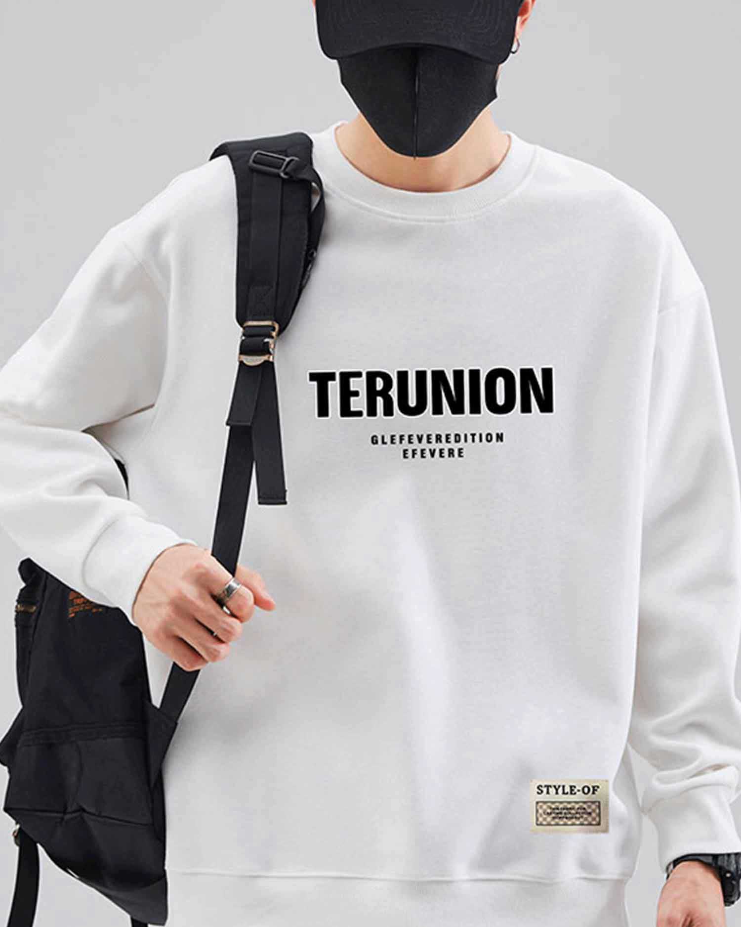 Letter Detail Cotton Sweatshirt - Cloud, XL image