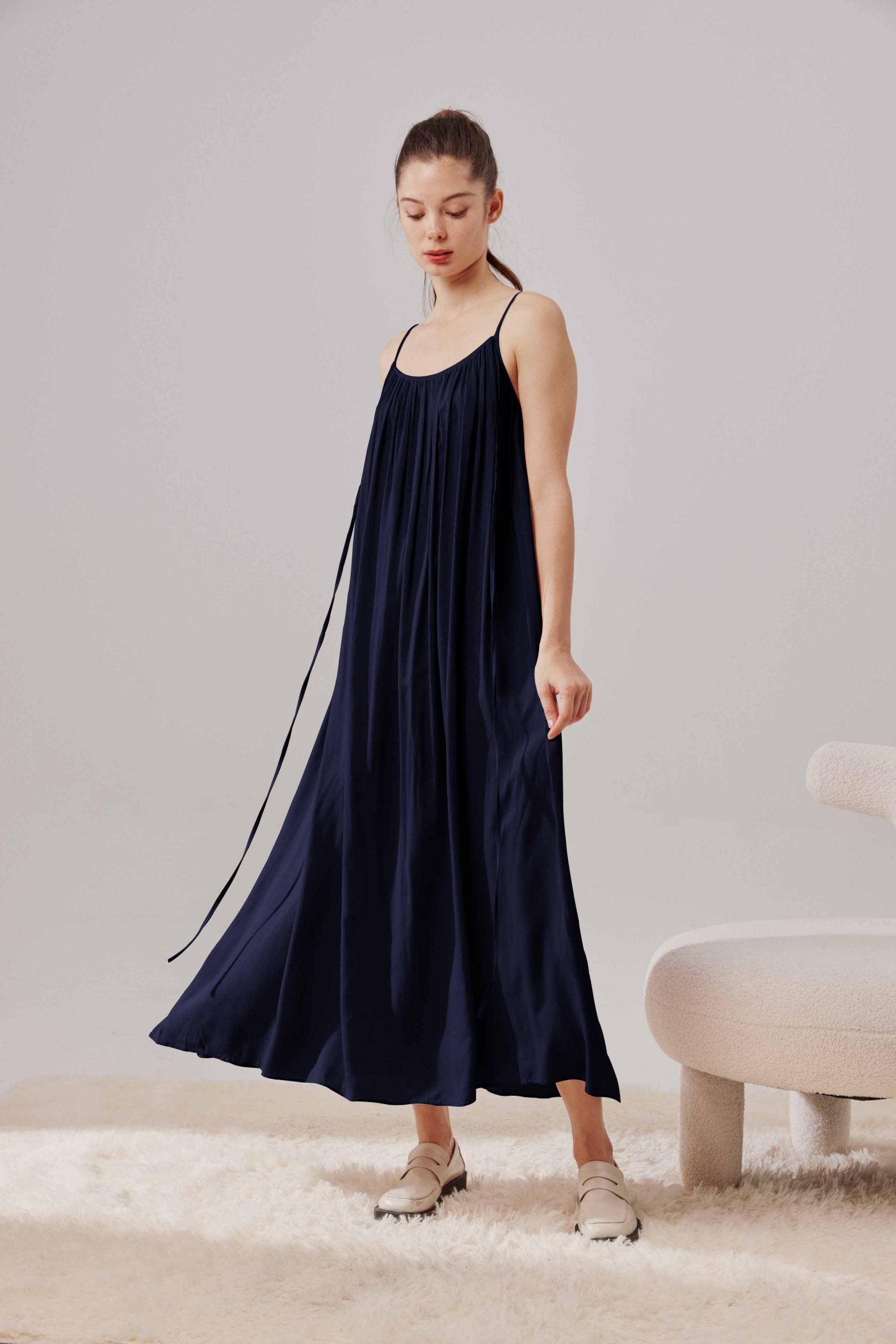 Spaghetti Strap Relaxed Long Dress - Navy, OS image