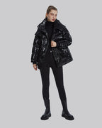 Shiny Belted Puffer Jacket - Black, S image